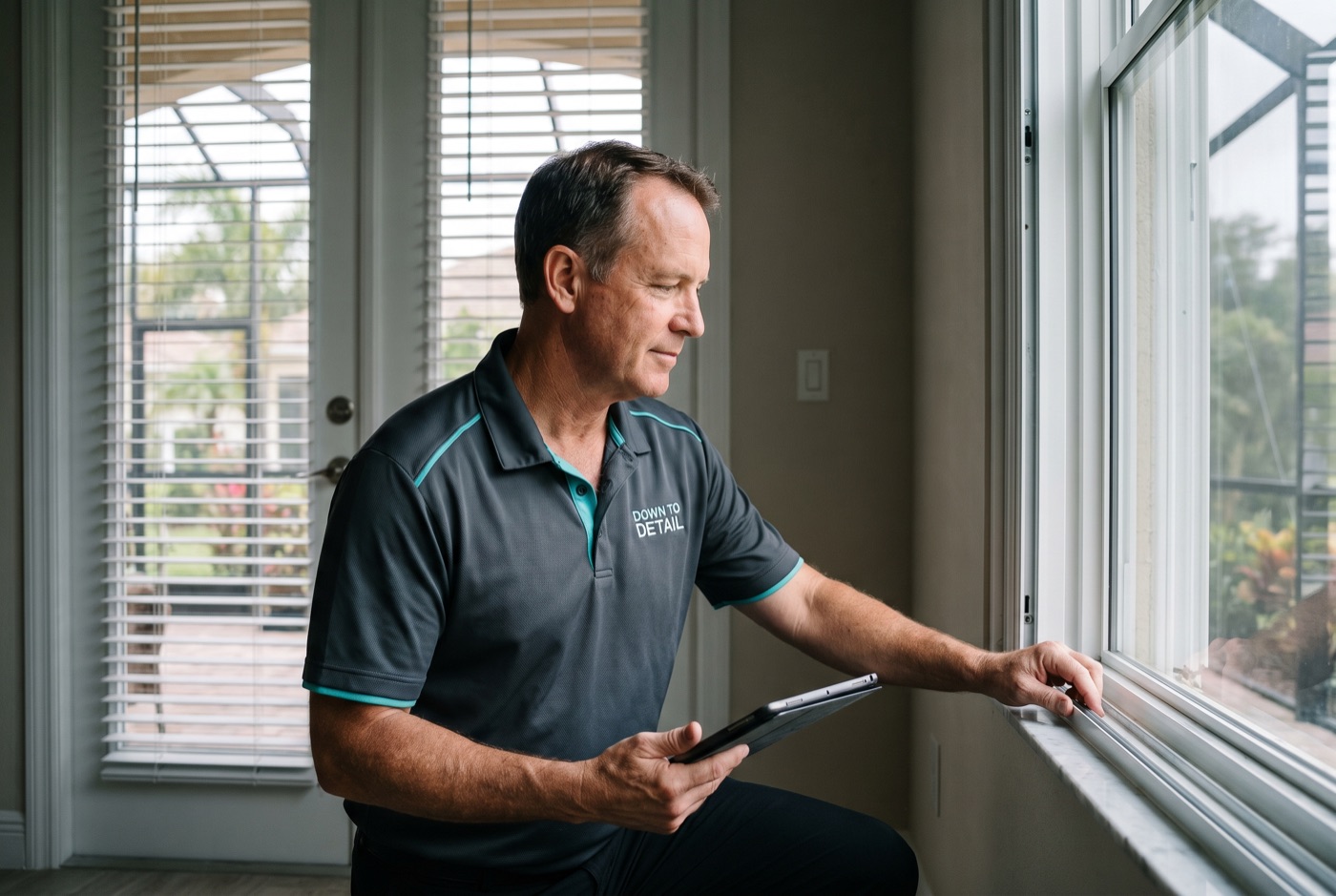 Down to Detail home watch professional inspecting a quiet Naples home with a tablet